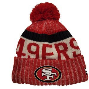 San Francisco 49ers Hat Cap Red White NFL Football Pom Beanie New Era Sports